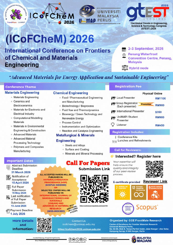 International Conference on Frontiers of Chemical and Materials Engineering (ICoFCheM 2026)